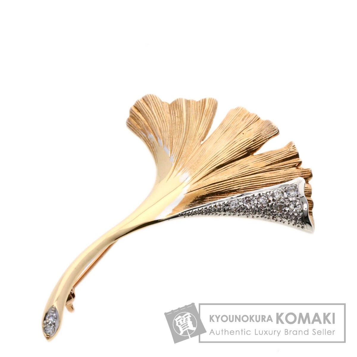TASAKI Ginkgo Diamond Brooch K14 Pink Gold Ladies Used