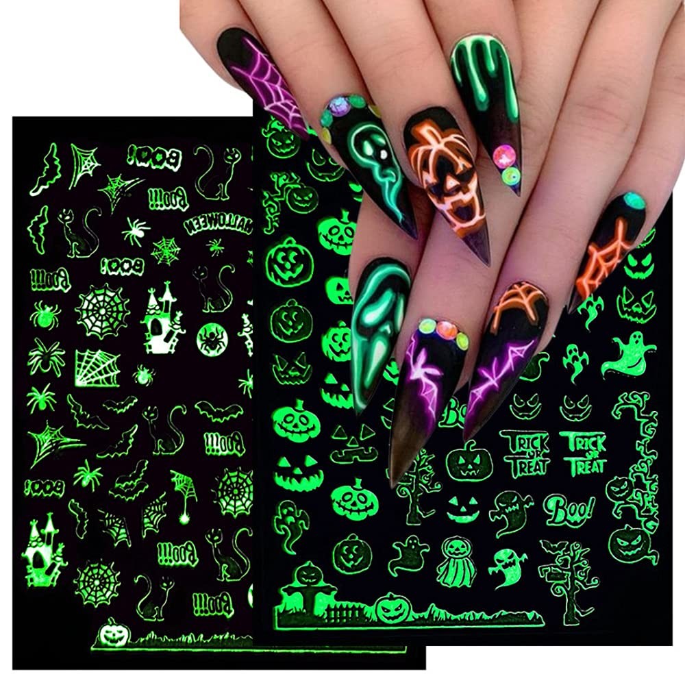 Luminous Nail Stickers - 3D Halloween 6 Count (Pack of 1), Assorted,white 