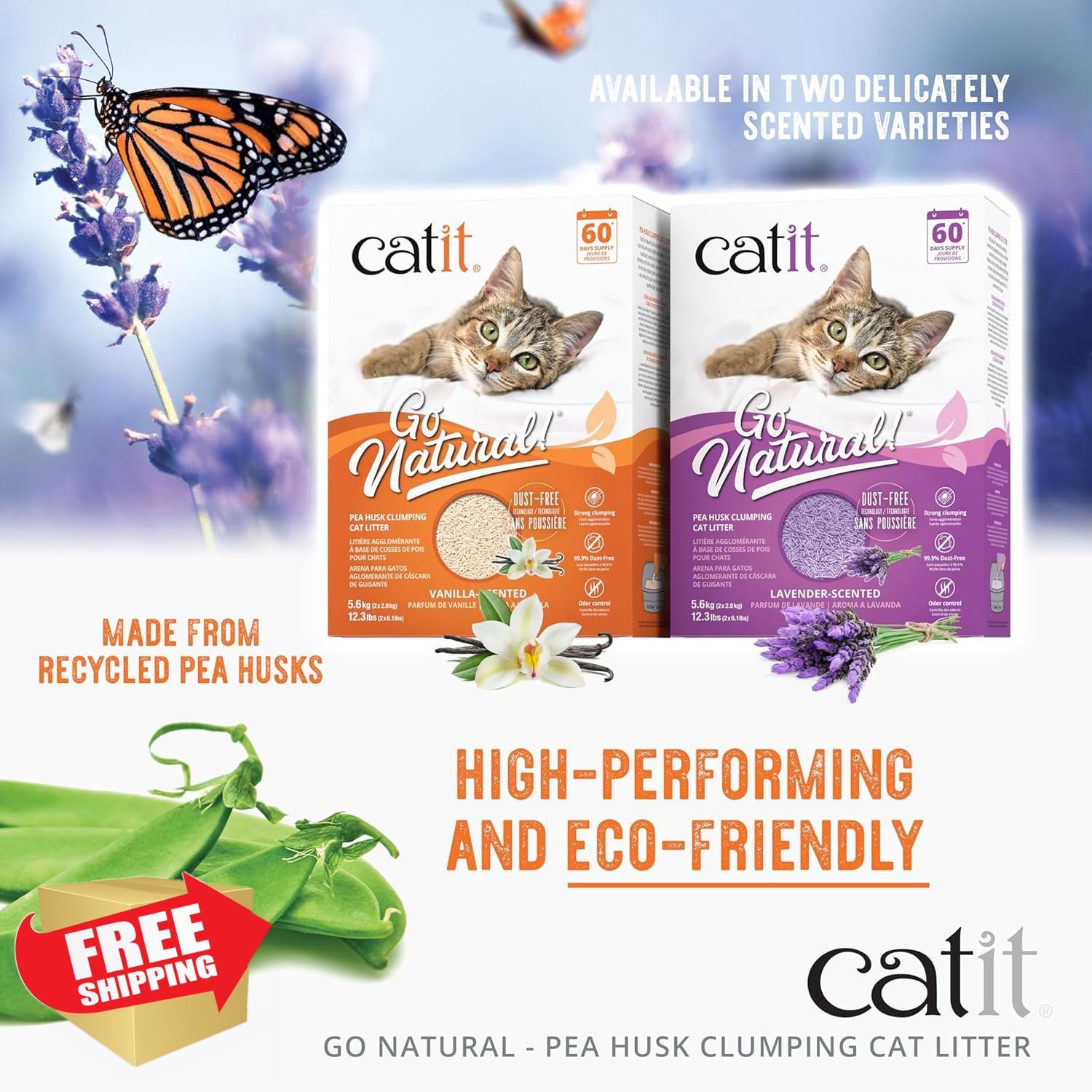 Catit Go Natural Pea Husk Clumping Litter 12.3lb Lavender