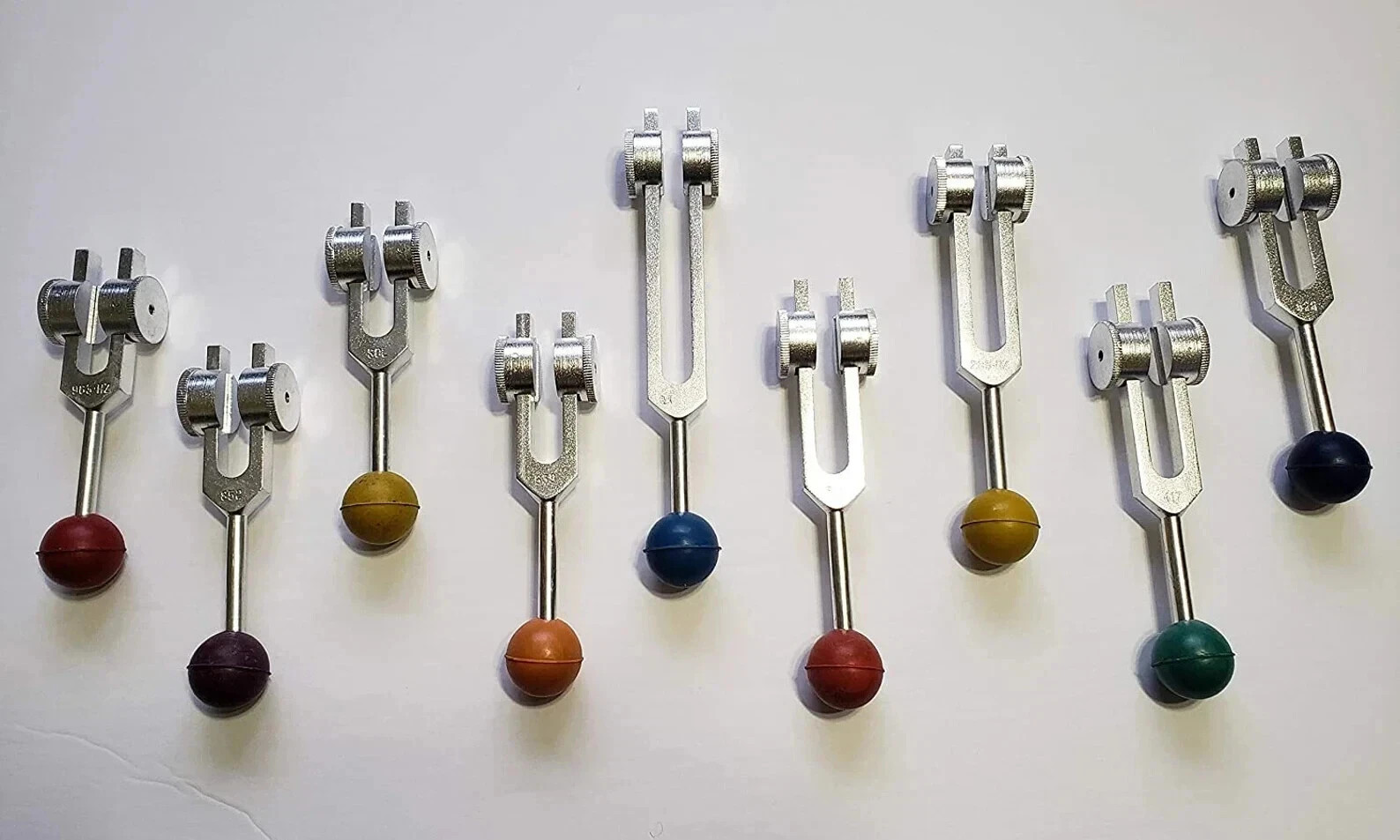 Solfeggio Tuning Forks Set of 9 with Color Removable Balls with FREE SHIPPING