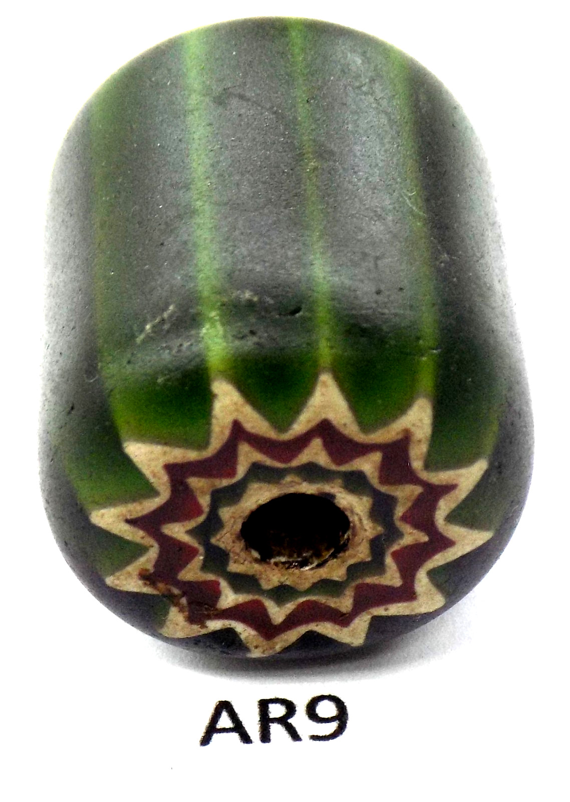 XL  African DK Green Watermelon Chevron African Trade Bead  AR9  Bg 37