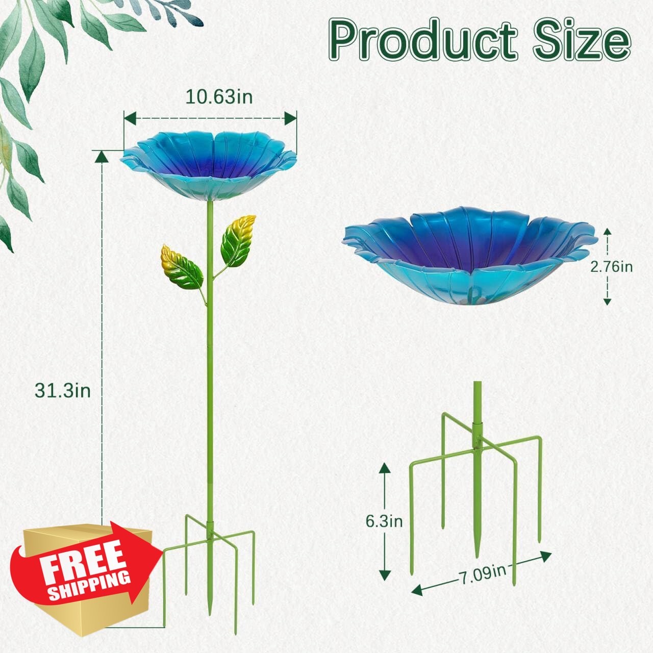 Retyion Bird Baths 2 Pack Metal Outdoor Hummingbird Garden Decor Blue Yellow