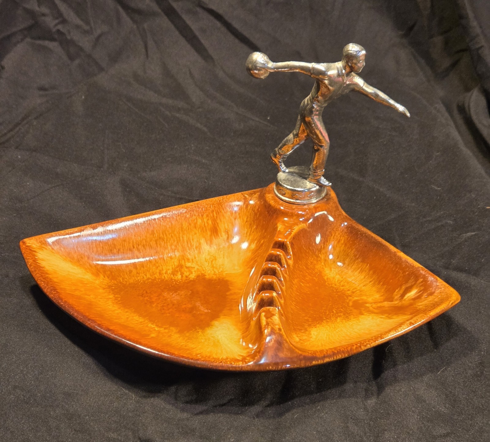 Vintage MAFCO USA Bowling Ashtray Orange Drip Glaze Mid Century Modern MCM