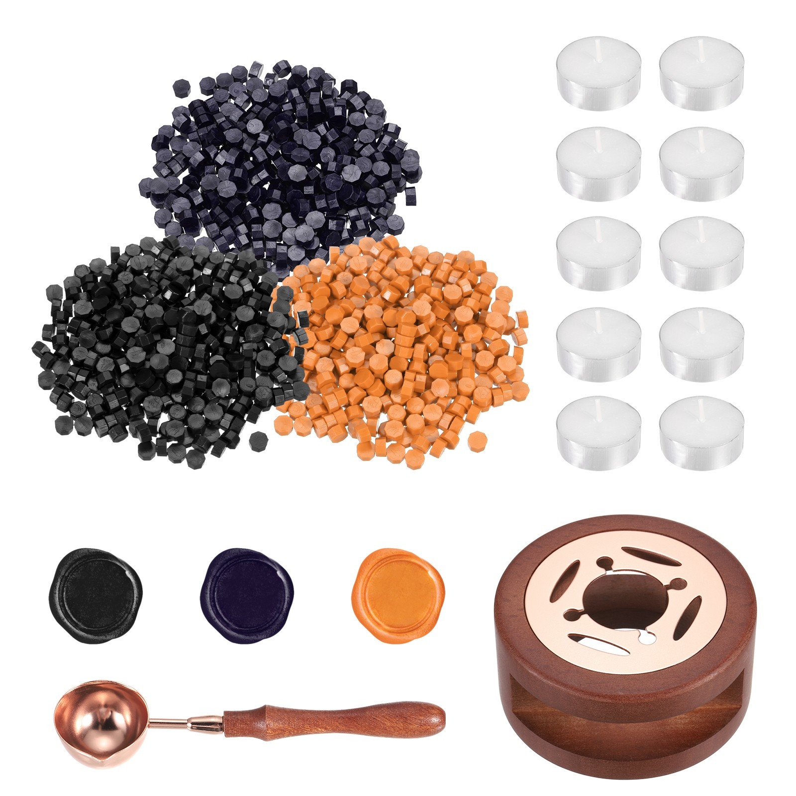 Wax Seal Kit, 300 Wax Beads, Candles, Black/Dark Purple/Fresh Orange