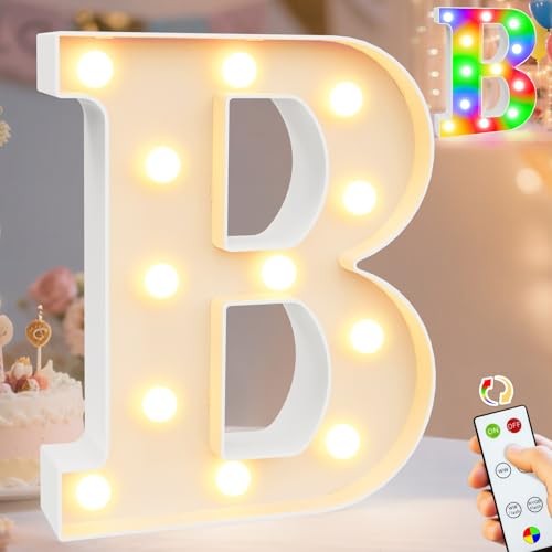  LED Light Up Letters, Warm White and Letter B White and Colorful with Remote