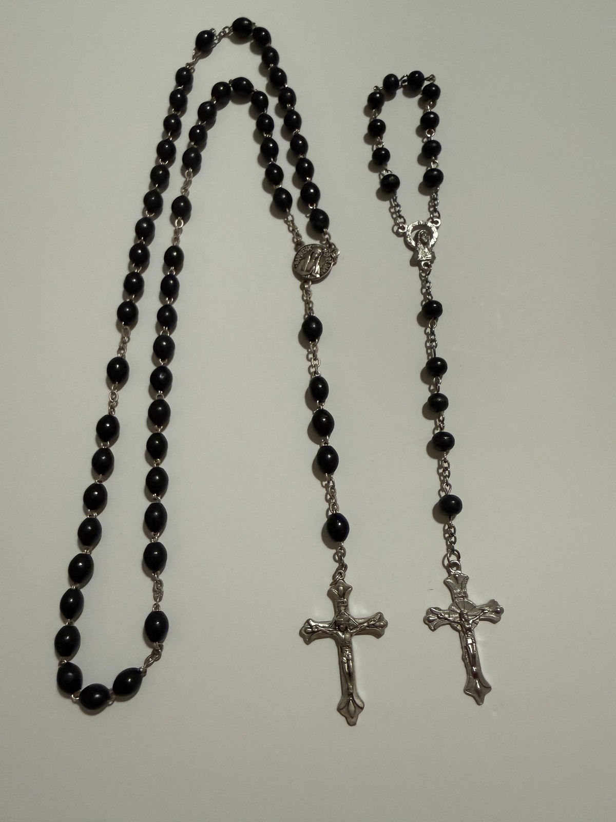 VTG Black Wood Rosary Beads Chaplet Set Crucifix Catholic Prayer Religious Italy