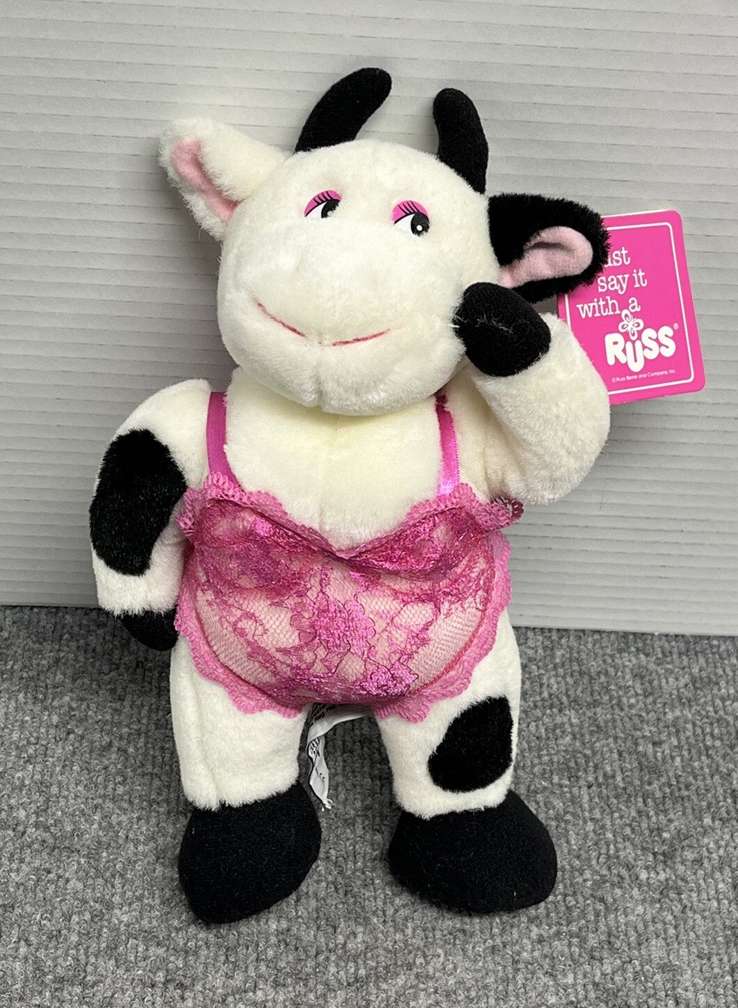 Vintage Russ Jezebel Cow 11" Plush Lingerie Pink Teddy Stuffed Animal Tags