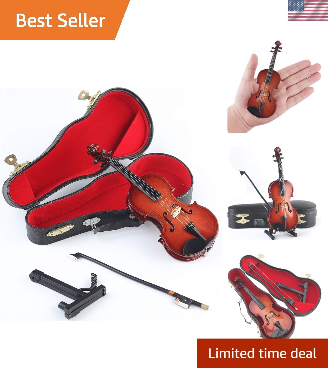 Miniature Violin with Stand,Bow and Case Mini Musical Instrument Miniature Do...
