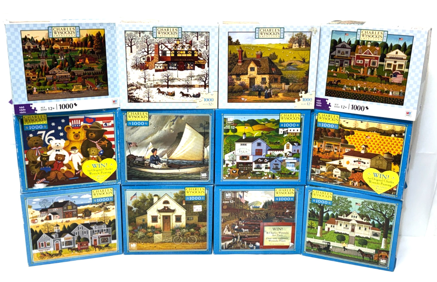 HUGE Lot of 12 Vintage Americana Jigsaw Puzzles from Charles Wysocki 1000 Piece