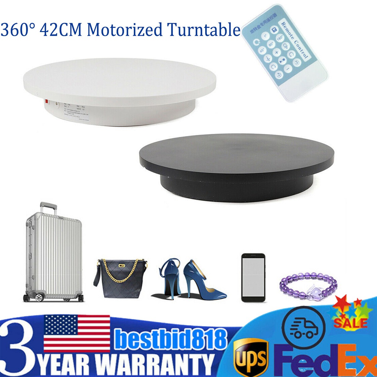 360° Electric Motorized Turntable Jewelry Rotating Display Stand Platform Remote