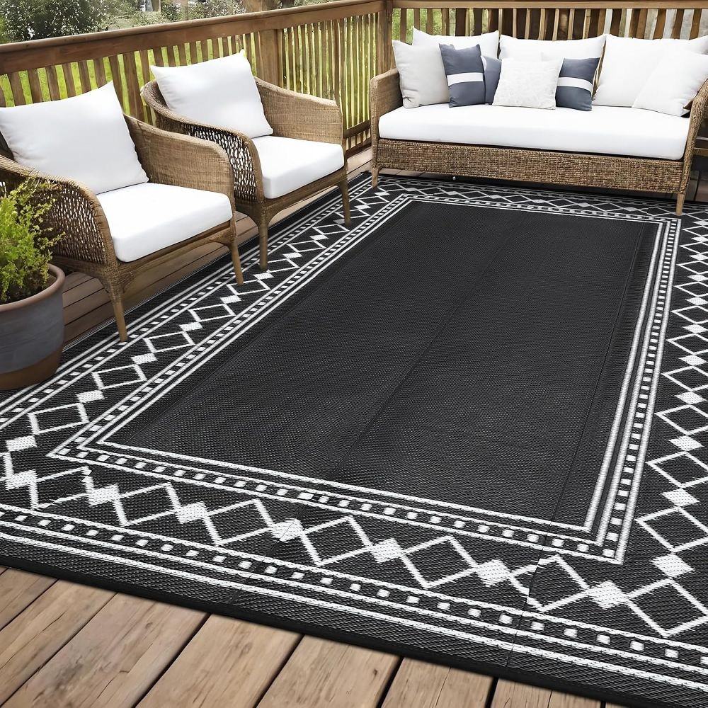 Outdoor Rug 8x10 Waterproof Plastic Straw Washable Carpet Modern Border