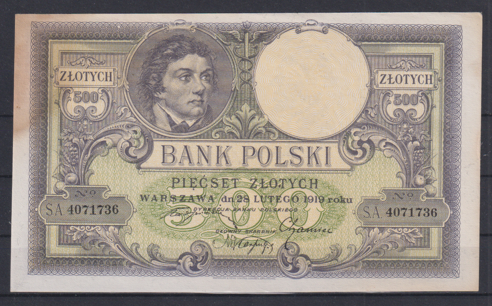 Poland 500 Zlotych 1919 AUNC &663