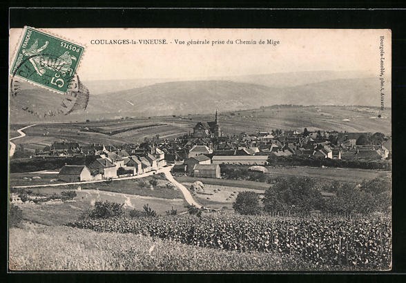 Old postcard Coulanges-la-Vineuse, general view taken from the Chemin de Mige 1909 