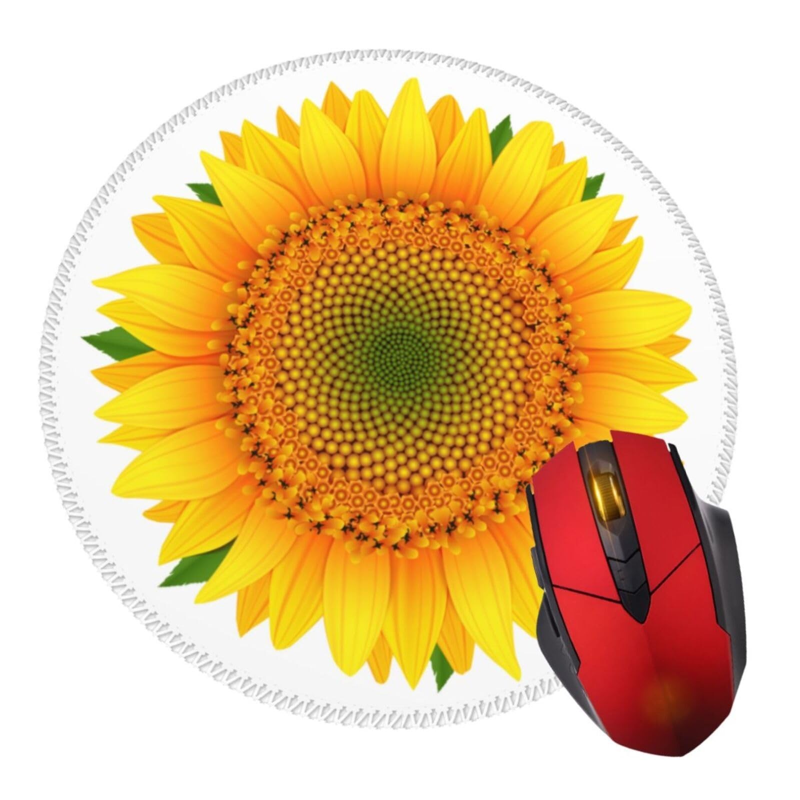 Sunflower White Mouse Pad with Non-Slip Rubber Base Round Gaming Pads Mousepa...