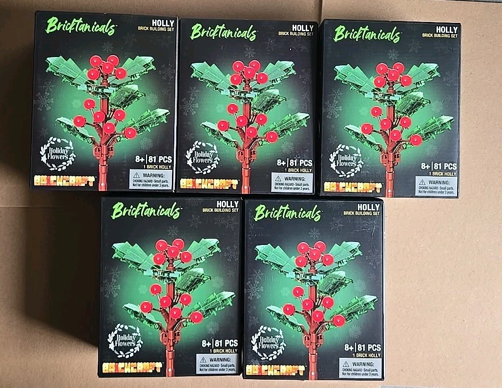 Lot Of 5 HOLLY Brickcraft Bricktanicals Holiday Flowers Brick Building Sets