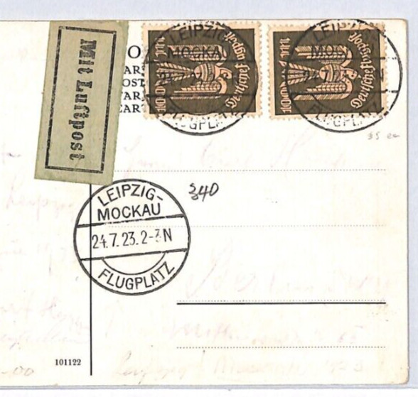 GERMANY Air Mail Postcard JUNCKERS AEROPLANE 1923 *Leipzig-Mockau* Flight YV357