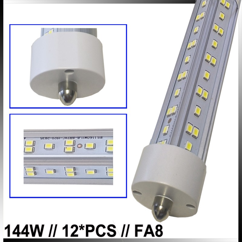 8FT T8 FA8 LED Shop Light Bulb 144W Single Pin LED Tube Light Bulb 6500K 12PACK