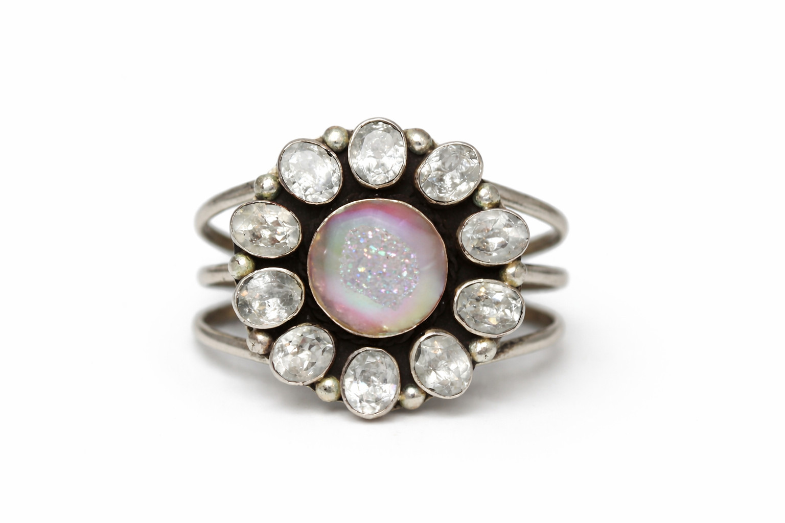 Chimney Butte Navajo Druzy Quartz Cluster Sterling Silver Cuff Bracelet 52g