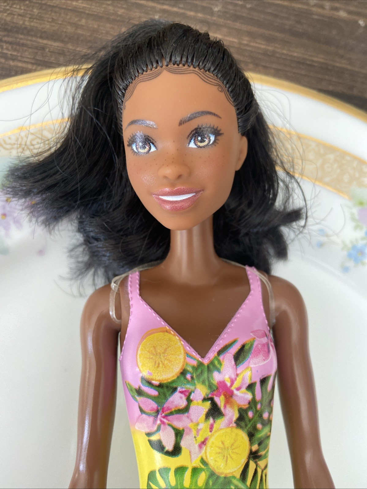Mattel Barbie Beach Fun Christie Beach Doll in Permanent Floral Swimsuit AA