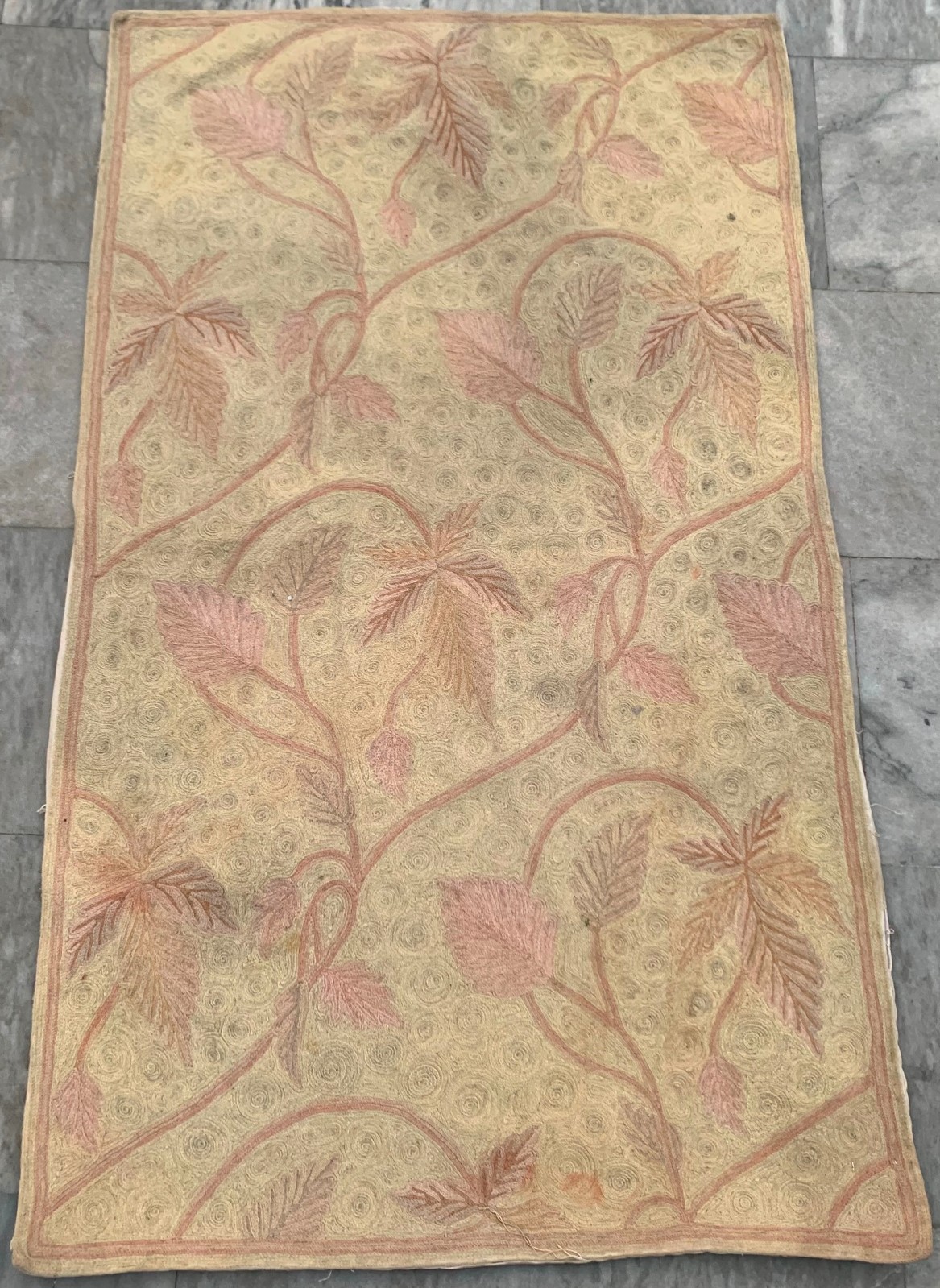 Vintage Handmade Aubusson: French Style Chain-Stitch, Needlepoint Rug 2x4 ft