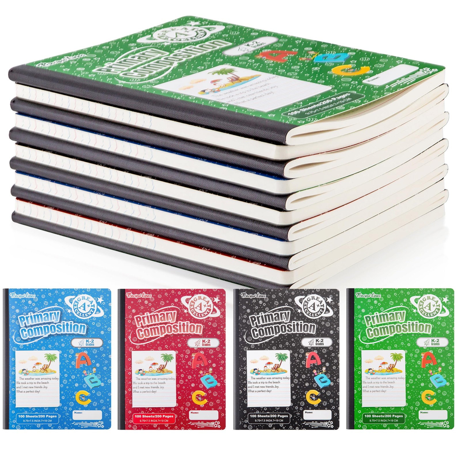 Principal Lines 12pk Primary Composition Notebook Half Page Ruled K-2 9.75x7.5