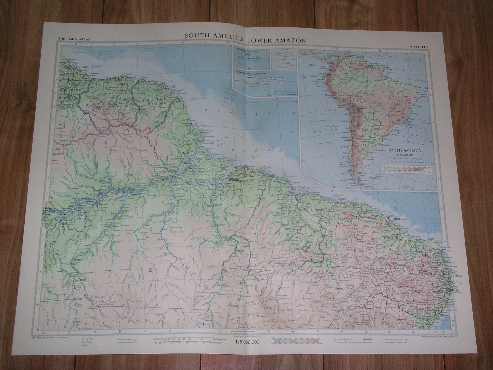 1957 VINTAGE MAP OF BRAZIL AMAZON / SURINAME FRENCH GUIANA / SCALE 1:5,000,000