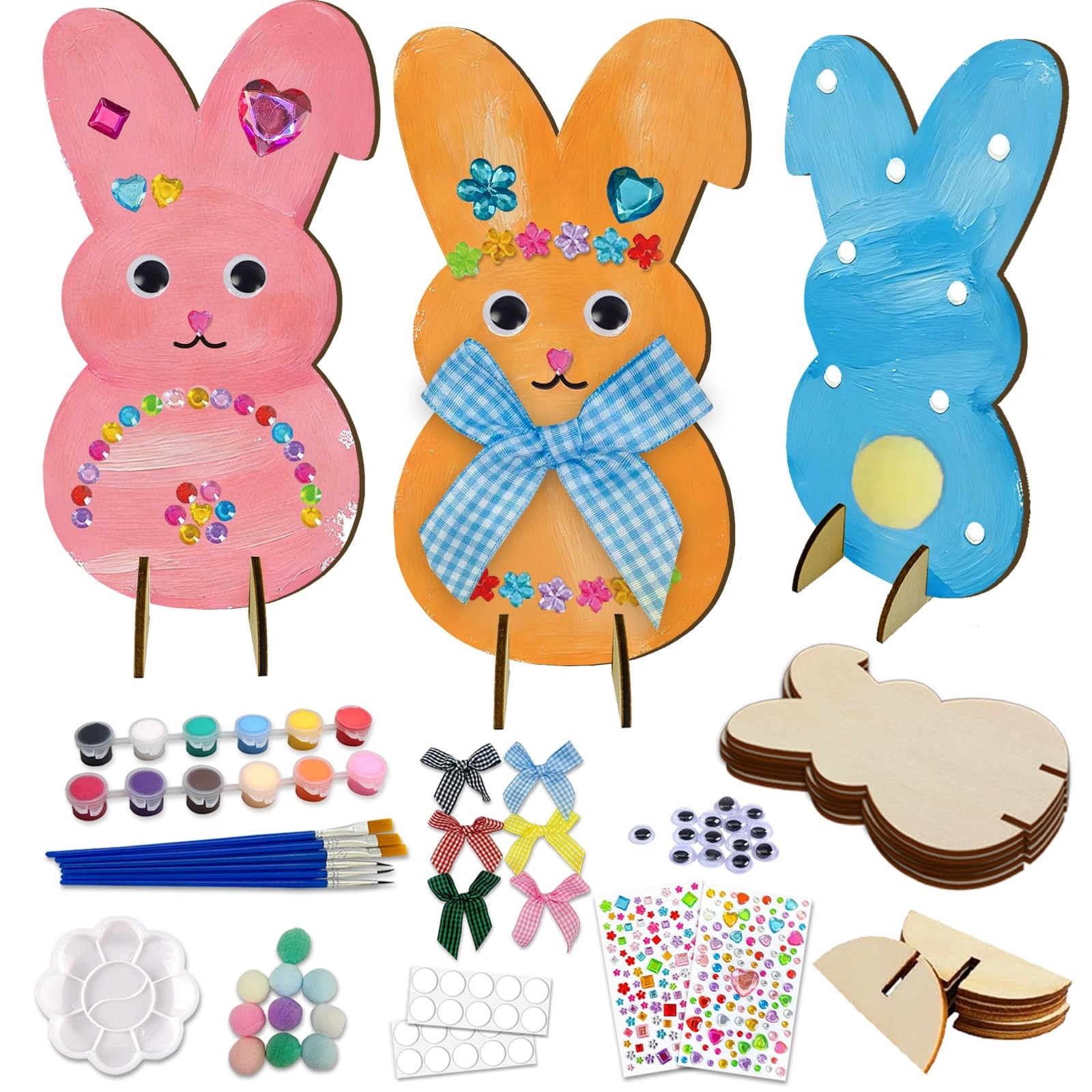 Wooden Bunny Easter Art Craft Kit For Kids Adults DIY Handmade Art Decor