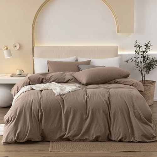  100% Washed Cotton Duvet Cover Set 3 King(104"x90") Light Brown(no Comforter)
