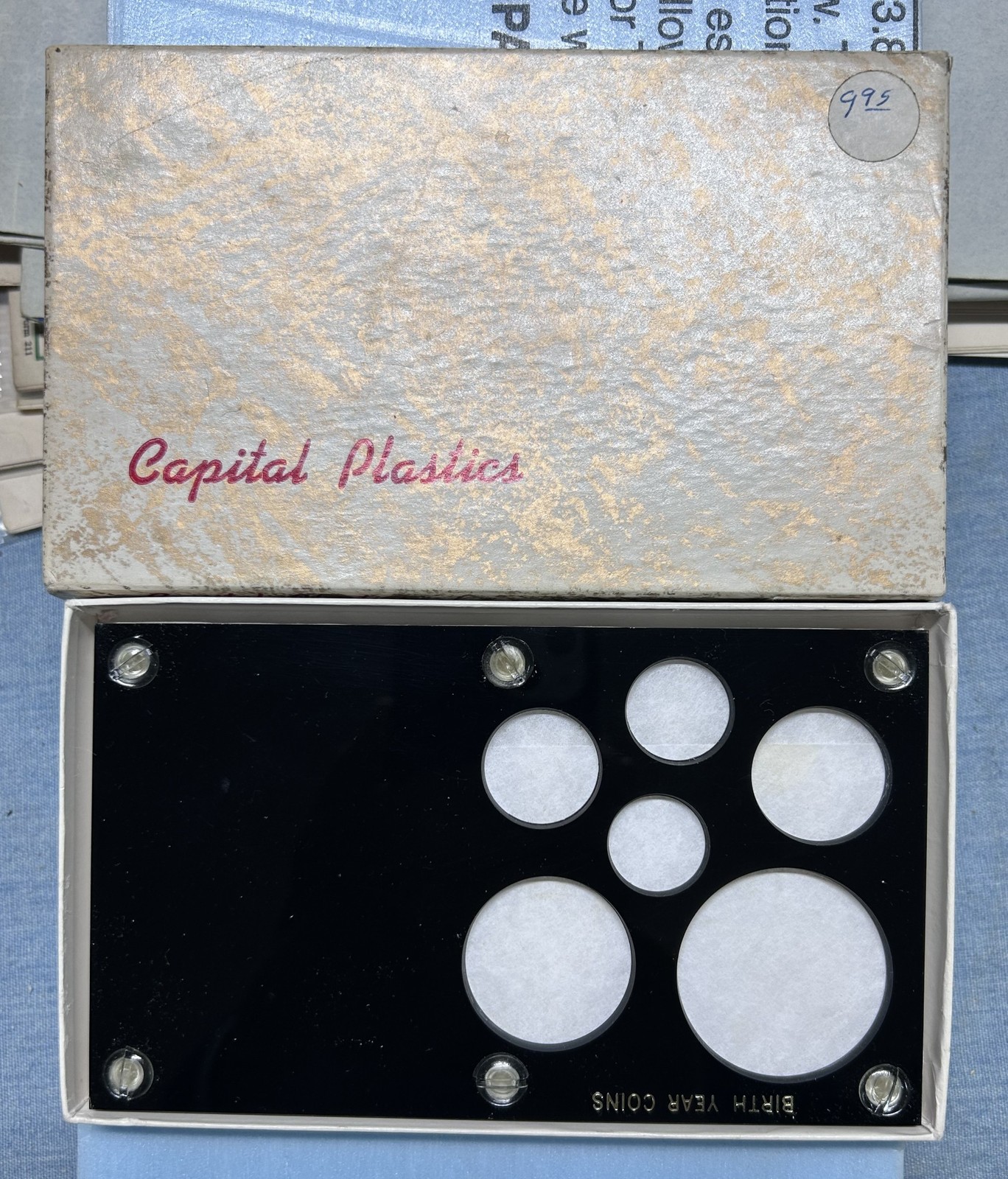 VINTAGE CAPITAL PLASTICS 3-1/2" X 6" MED BLACK BIRTH YEAR COIN DISPLAY NOS