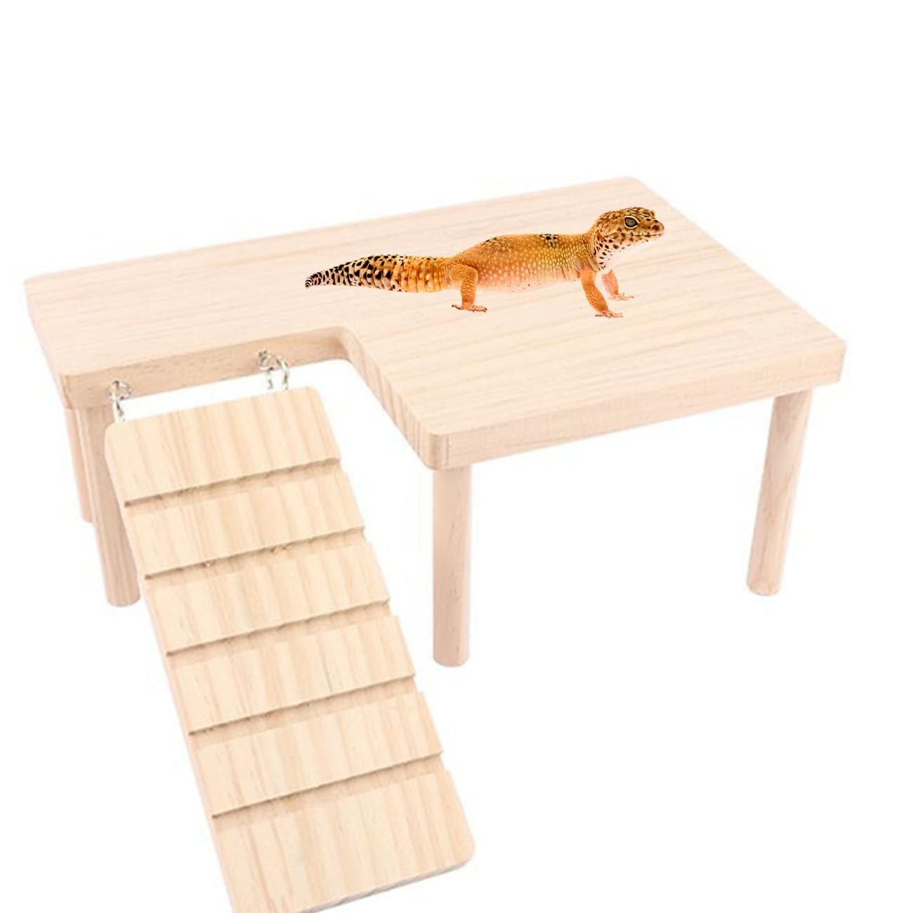 Reptiles Hideout Wooden with Climbing Ramp Bearded Dragon Hide Cave Wood Aqua...