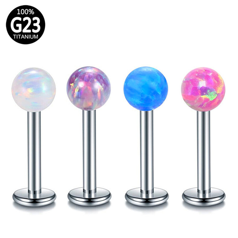 G23 Titanium Opal Gem Internal Thread Labret Monroe Lip Ring Stud Ear Piercing
