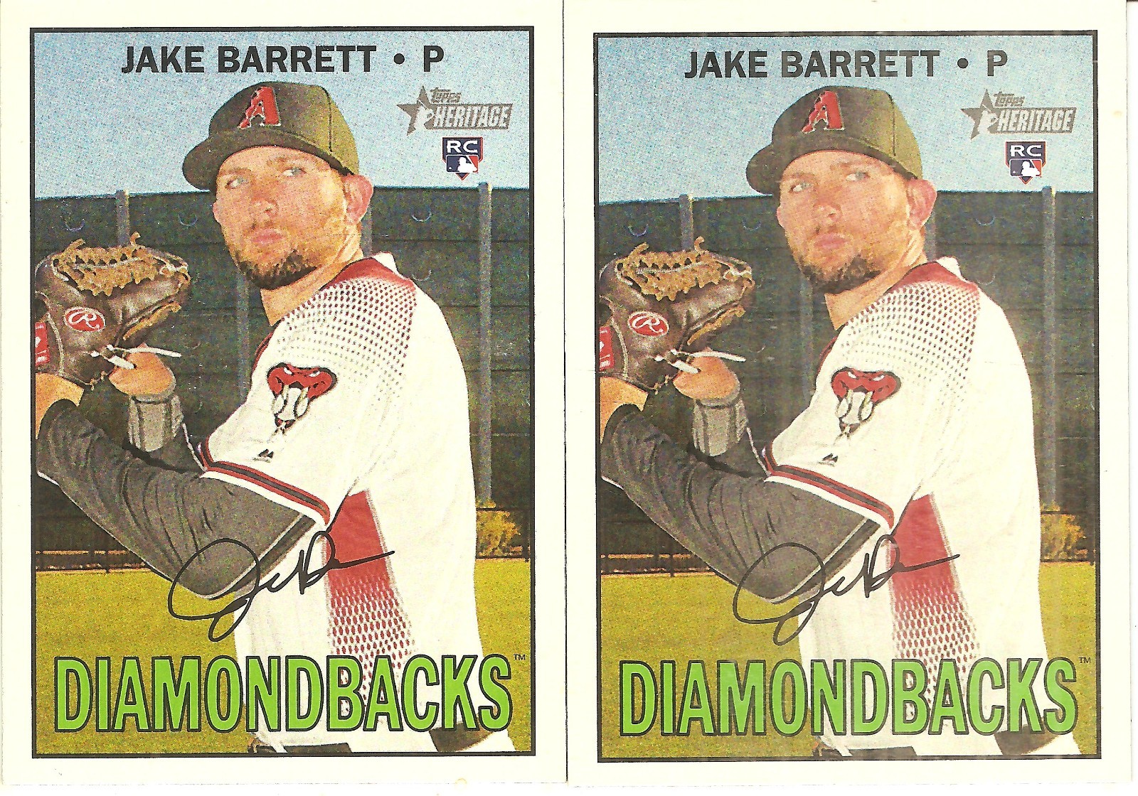 2 CARD 2016 TOPPS HERITAGE JAKE BARRETT BASEBALL CARD LOT