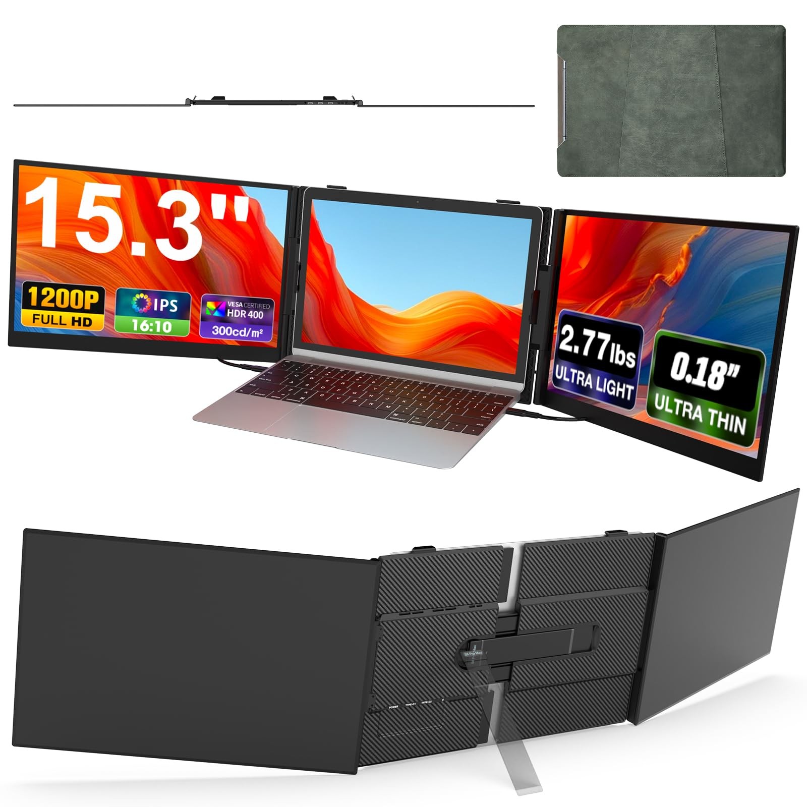 Laptop Screen Extender, Ultra-Thin 15.3" FHD 1200P 16:10 Portable Monitor for...