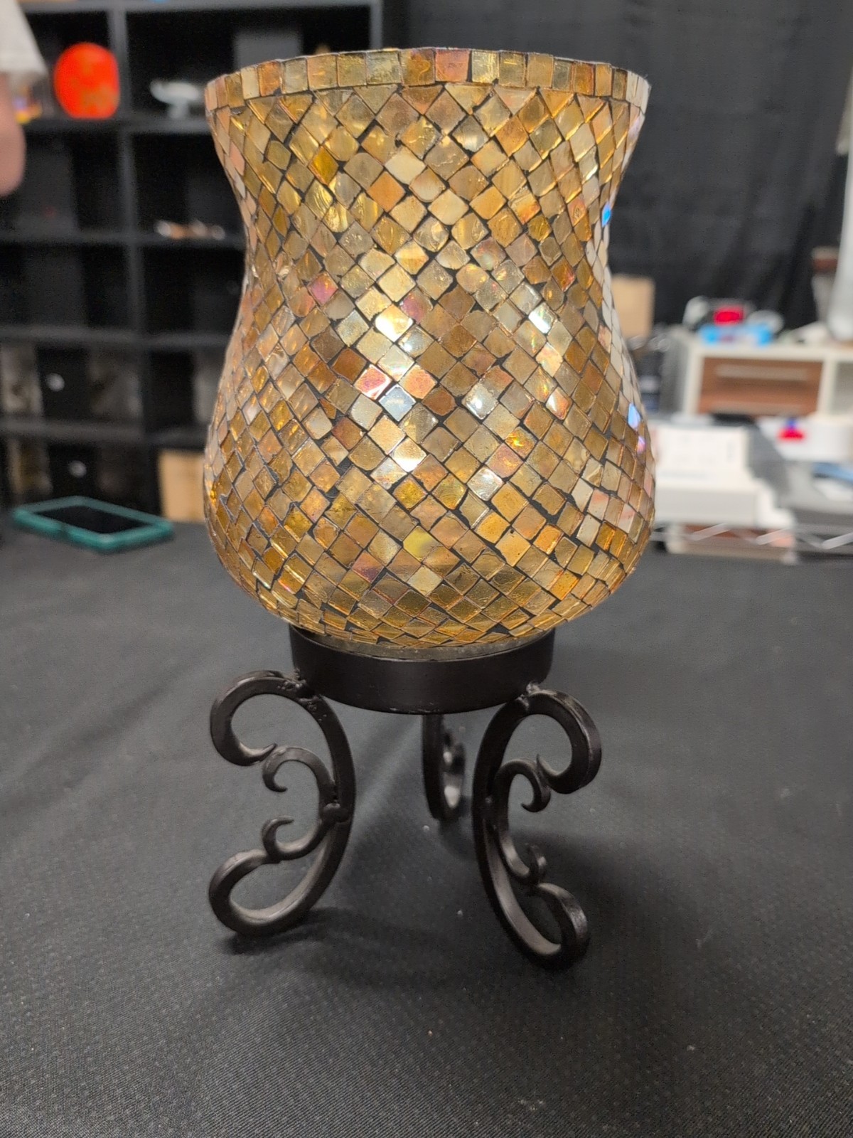 PartyLite GLOBAL FUSION Tall Hurricane Mosaic Glass Candle Holder.