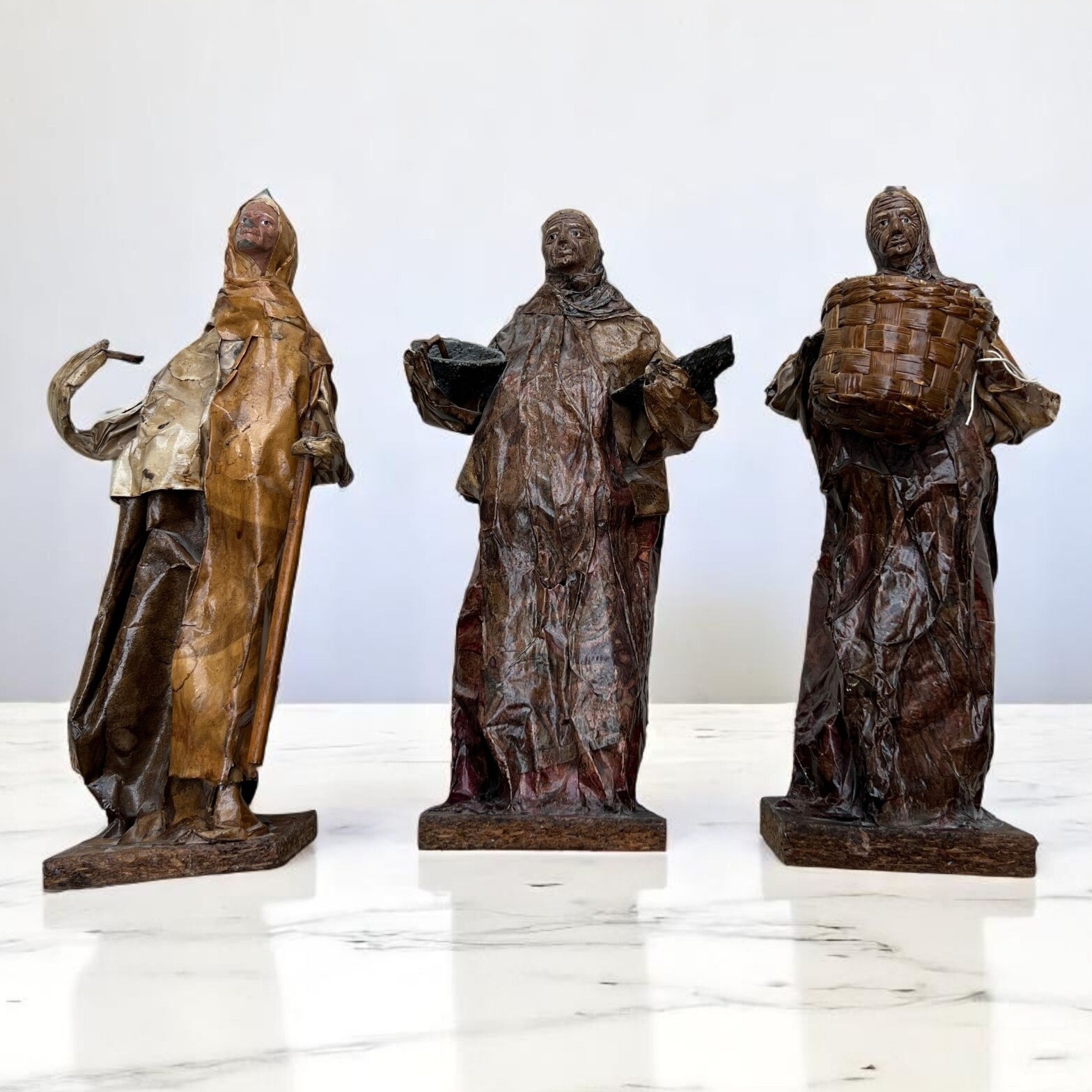 Vintage Handcrafted Folk Art Figures 1990s Made in USA 13" Recycled Papier-Mâché