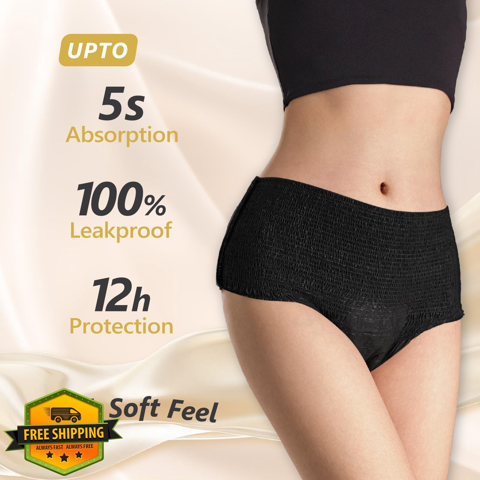 MOLLIS Disposable Period Underwear Women Heavy Flow Black S/M 8pk