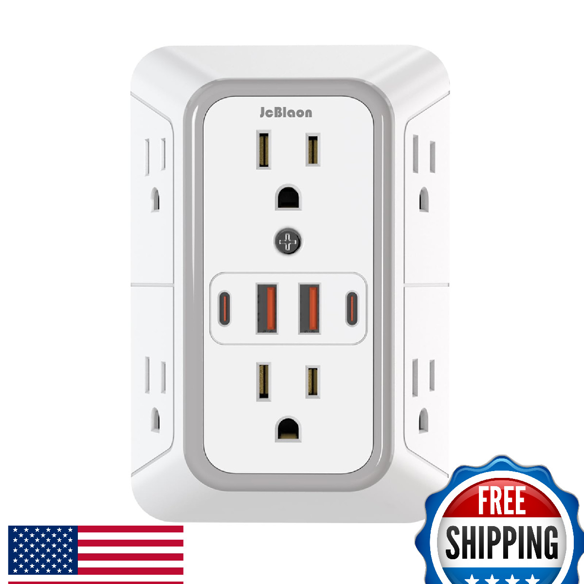 JcBlaon Outlet Extender, 6 AC, 4 USB (2 USB-A, 2 USB-C) Surge Protector