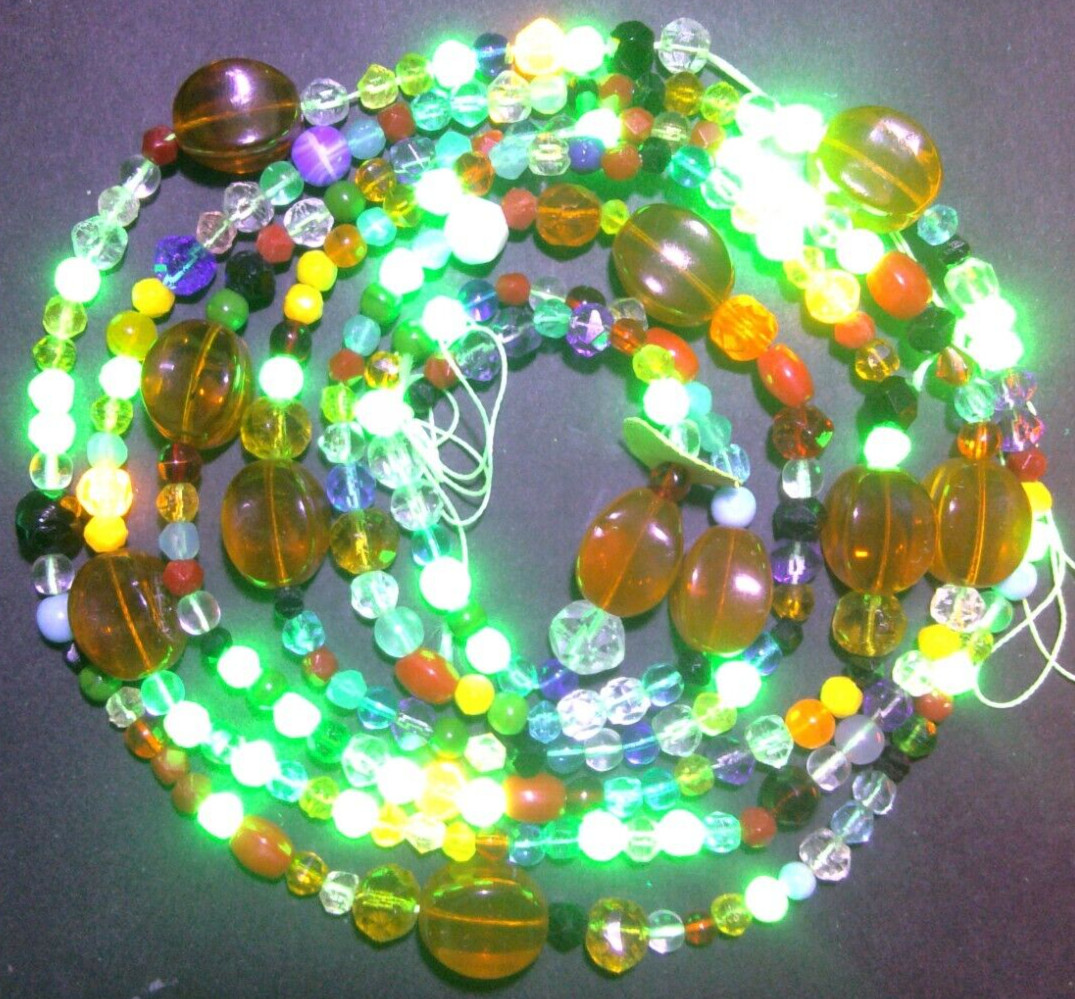 Antique Uranium Glass Czech African Trade Beads w/ Paper Label Long 58" Strand