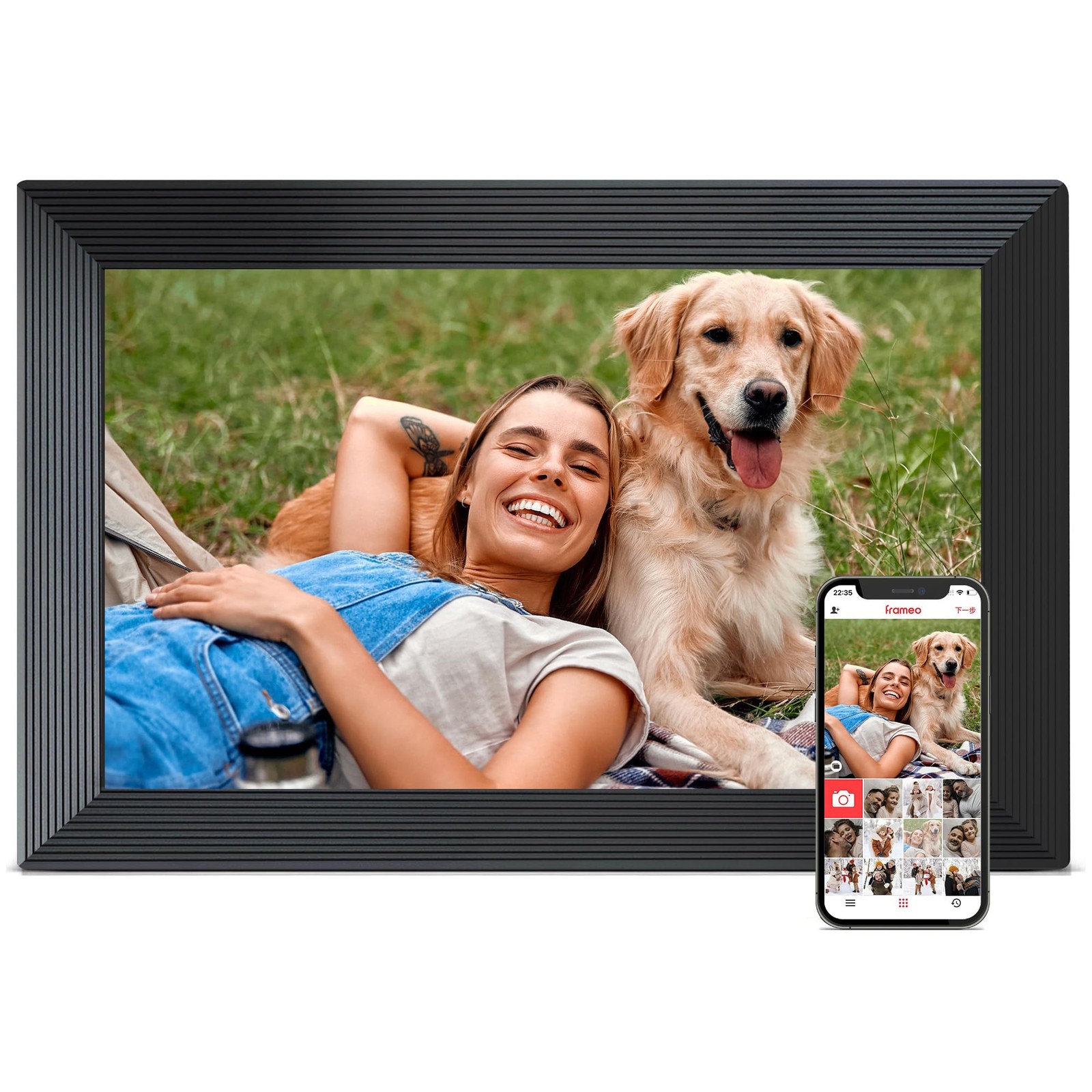 Digital Picture Frame, 10.1 inch Frameo Digital Frame WiFi, 1280*800 IPS HD T...