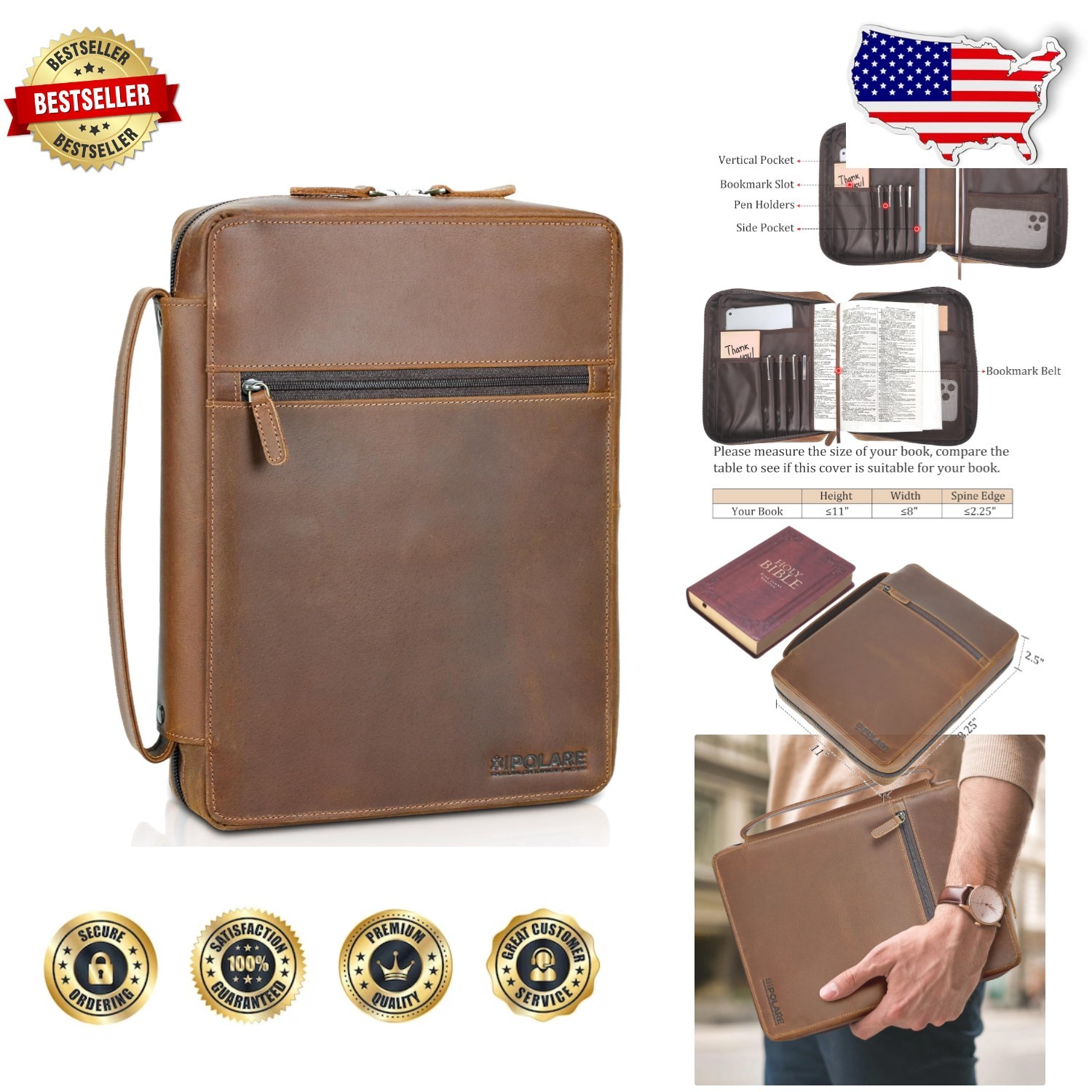 Handcrafted Full Grain Leather Bible Bag | Artisan Made, YKK Zippers, iPad Slot