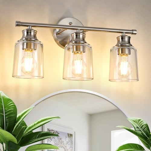 Bathroom Light Fixtures Over Mirror Vanity Lights with 3 Lights Brushed Nickel