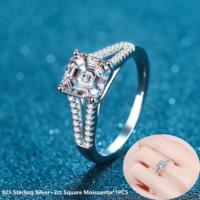 2ct D Color Square Moissanite Wedding Ring for Women-925 Sterling Silver Jewelry