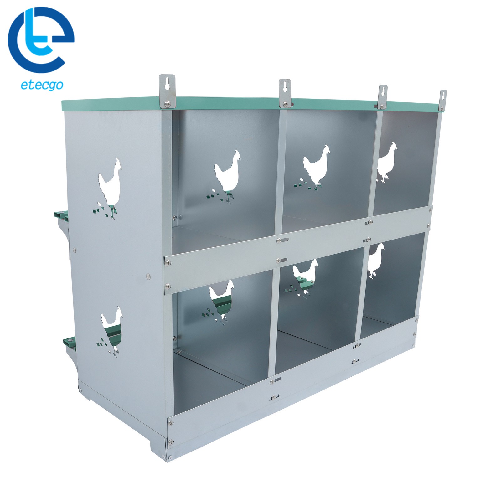 6-Compartment Metal Poultry Nesting Box Easy Egg Collection Wall Mount