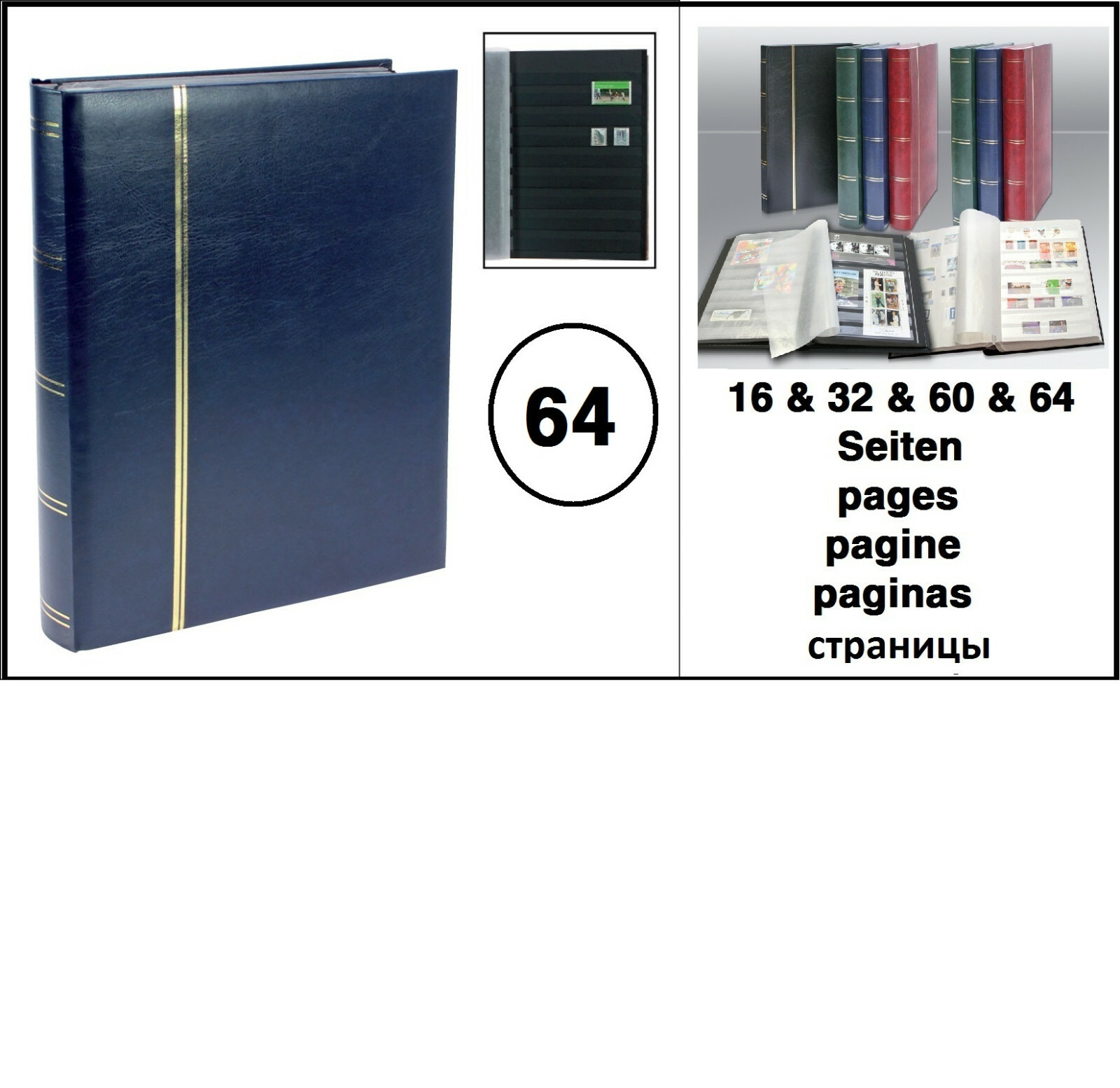 Blue Stamp Album Stock Album 64 Black Pages Look 1155 4