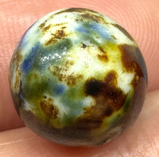 FANCY BENNINGTON MARBLE .51" ANTIQUE FANCY 1800's HANDMADE GLAZED CLAY old toy
