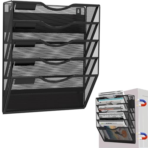 5-Tier Magnetic File Holder, No Drilling Installation File Cabinet 5 tier black