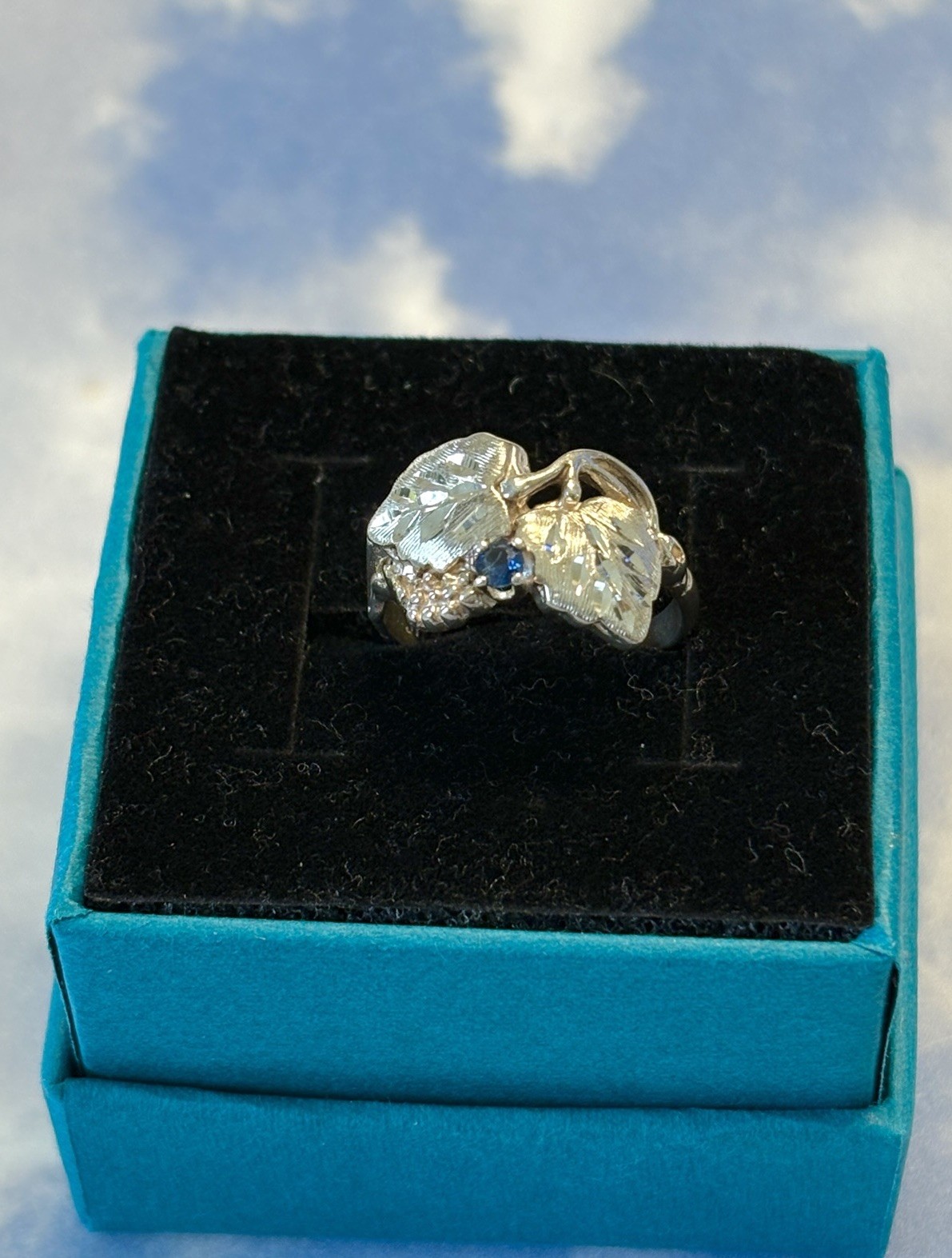 Carolyn Pollack Sterling Silver 925 SAPPHIRE Black Hills 14k Gold Leaf Ring 6