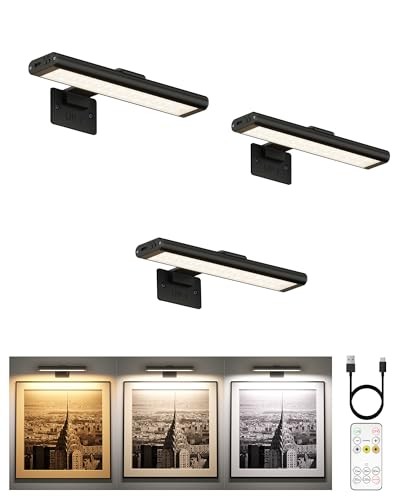  Picture Light for Wall, Rechargeable 2400mAh Battery Lights 3Pack-8in Black