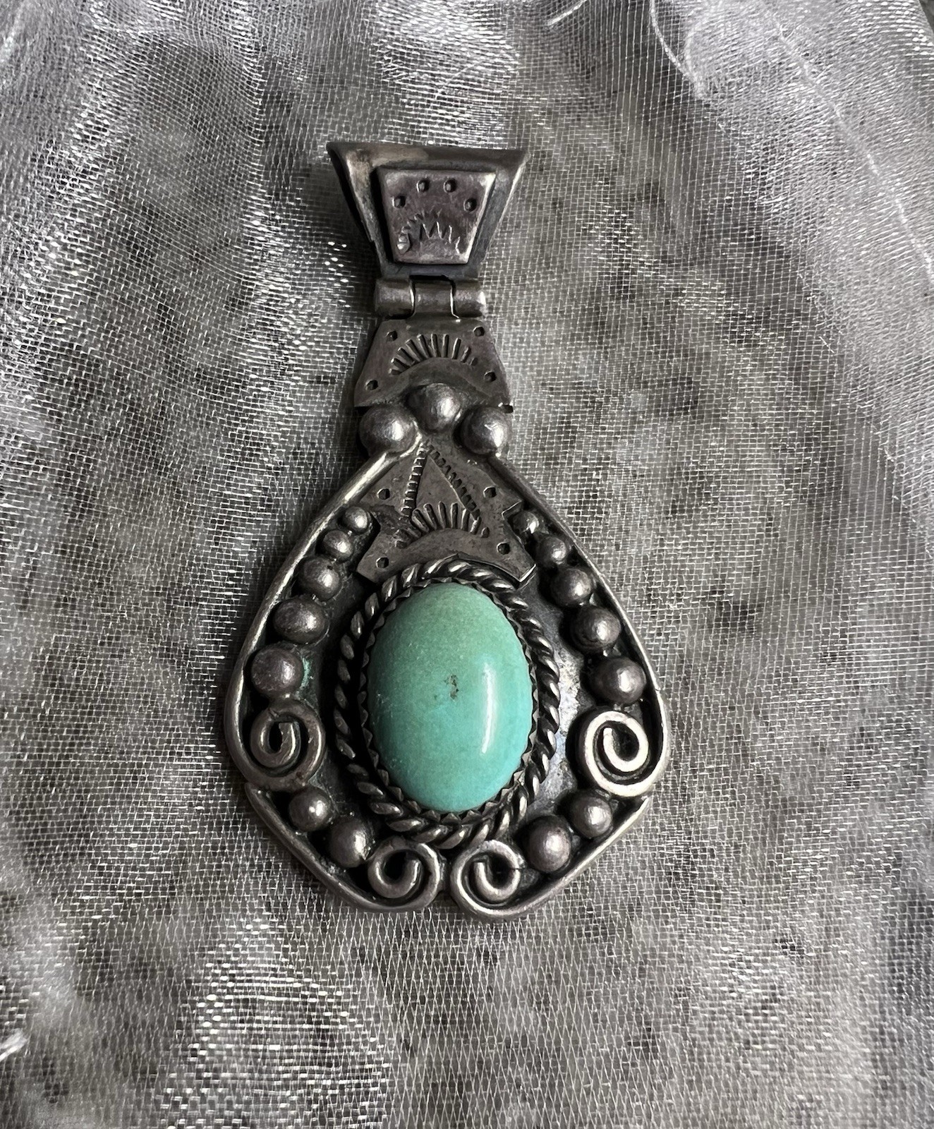 UNIQUE Handmade Navajo VTG Old Pawn Sterling Silver Turquoise hinged Pendant