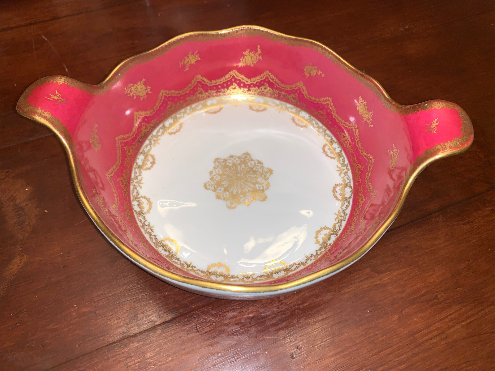THEODORE HAVILAND  BOWL -Maroon/White/Gold-Tab Handle Casserole-VG+